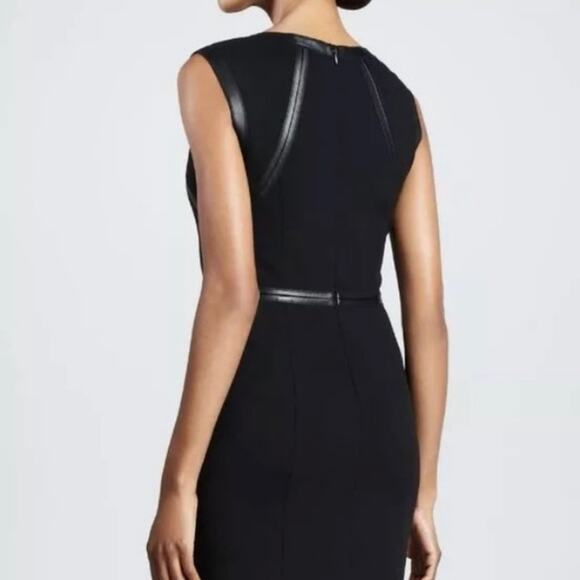 Lafayette 148 New York Overlook Black Leather Trim Dress Career Business size 4 - Picture 2 of 6